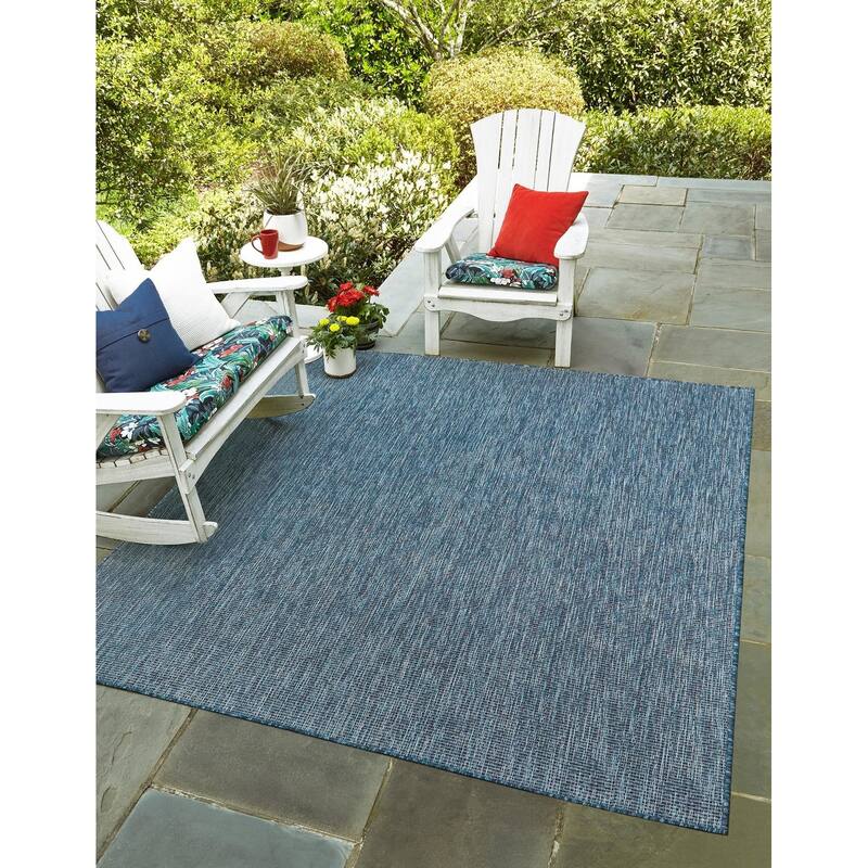 Outdoor Amsterdam Collection Area Rug - Blue - 5' Square
