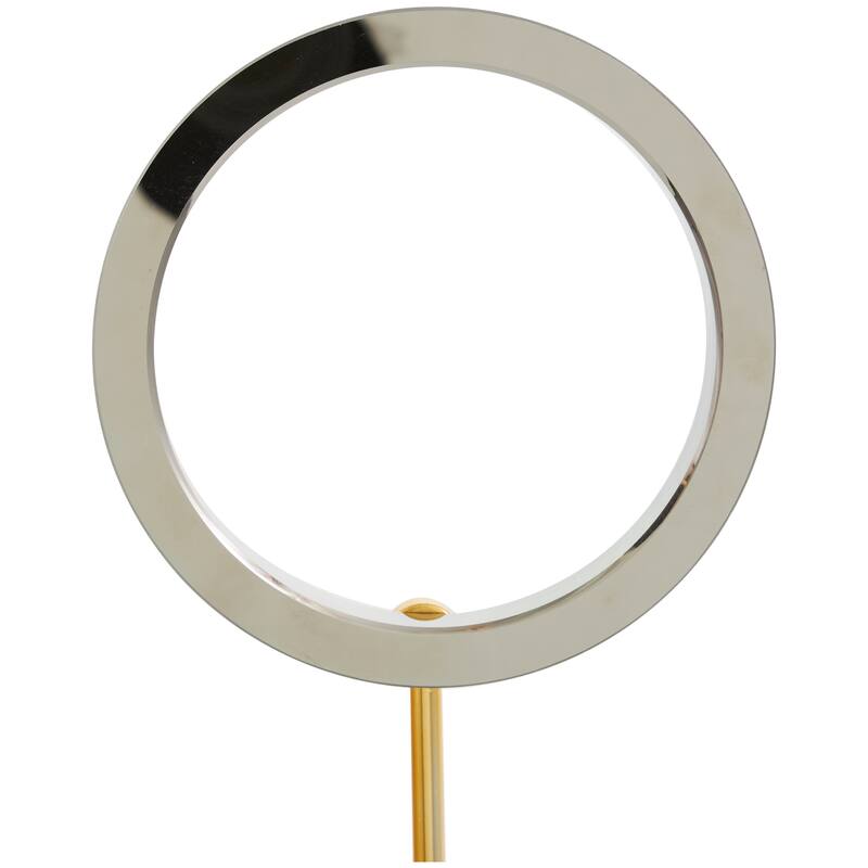 Silver Glass Round Hoop Geometric Sculpture with Gold Stands and Clear Cylinder Bases (Set of 2)