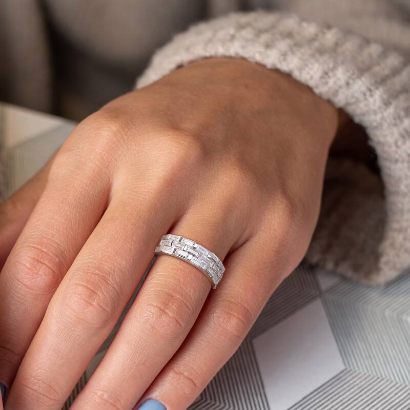 Miadora 4 5/8ct DEW Moissanite Triple Row Ring in Sterling Silver