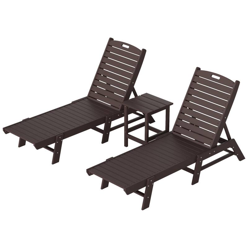 Laguna Hdpe All Weather Outdoor Patio Pool Reclining Armless Chaise Lounges With Square Side Table (3-Piece Set)