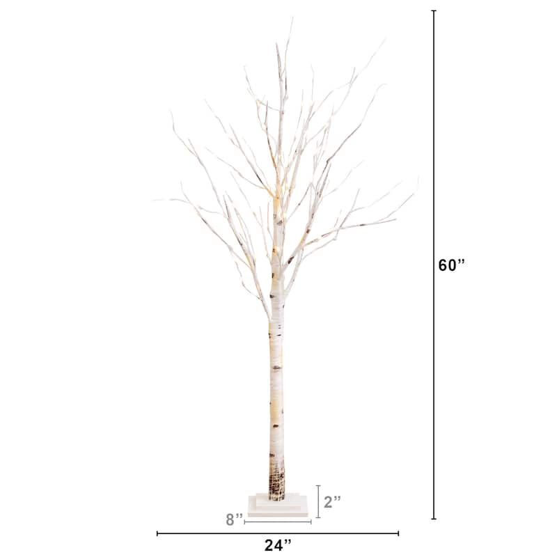 5' Pre-Lit Slim Birch Artificial Christmas Tree, Warm White LED Lights - 5 Foot
