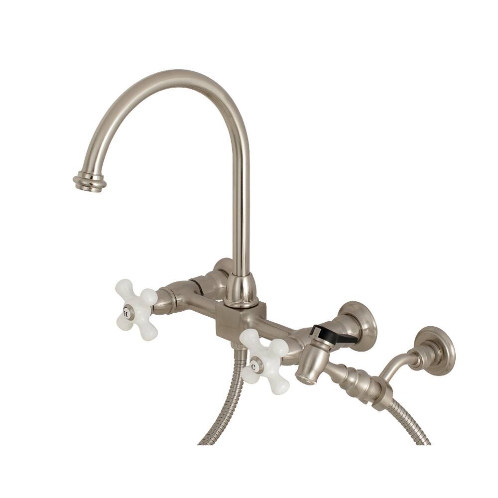 Restoration Wall Mount Bridge Kitchen Faucet with Brass Sprayer