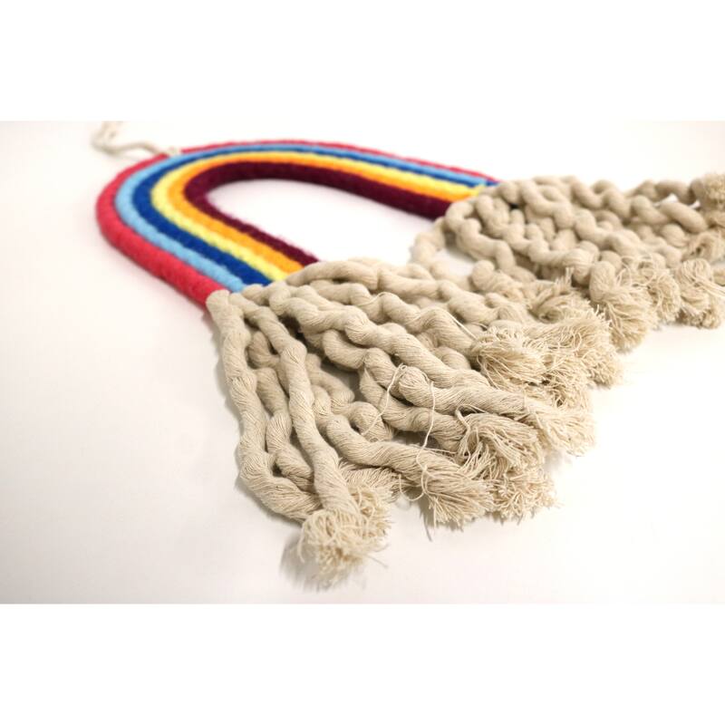 Home&Manor Small Rainbow Macrame Wall Hanging