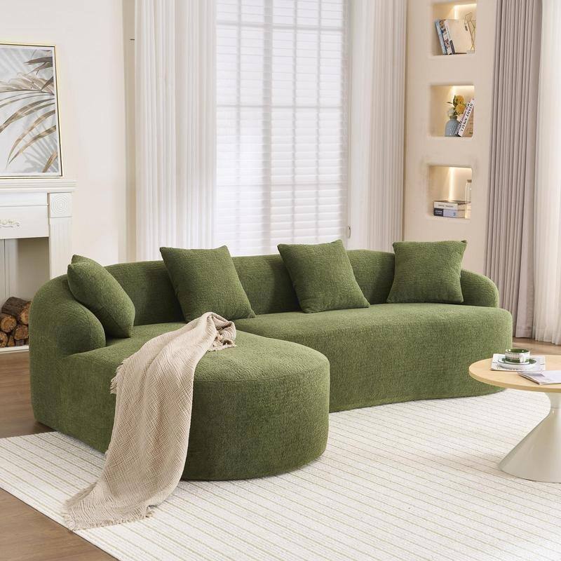 Modern Plush Gray Chenille L-Shaped Sectional Sofa with Curved Chaise
