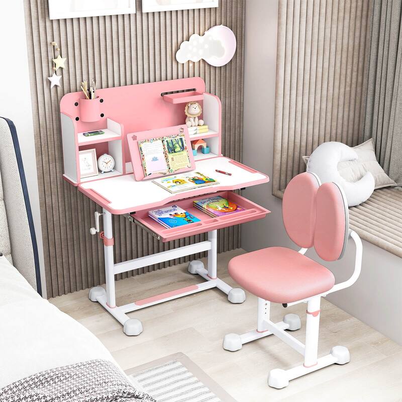 Costway Kid’s Study Desk & Chair Set with Tilt Desktop, Pen Holder & - See Details