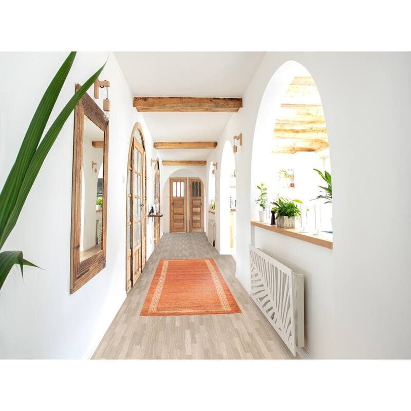 Orange Bordered Gabbeh Kashkoli Oriental Runner Rug Wool Hand-knotted - 2'7" x 9'1"