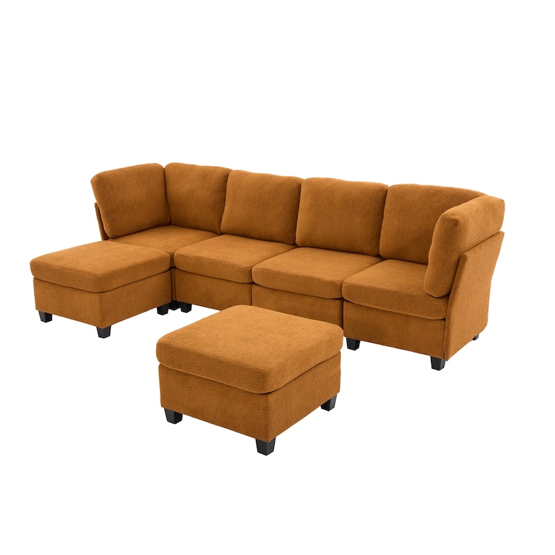 HOMEFUN 6-Seat Polyester Upholstered U-Shaped Modular Storage Sleeper Sectional Sofa with Storage Ottoman