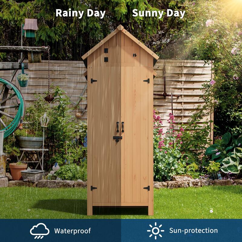 Small Wood Shed Waterproof, 63'' Vertical Outdoor Storage Cabinet with 4 Shelves & Lockable Door