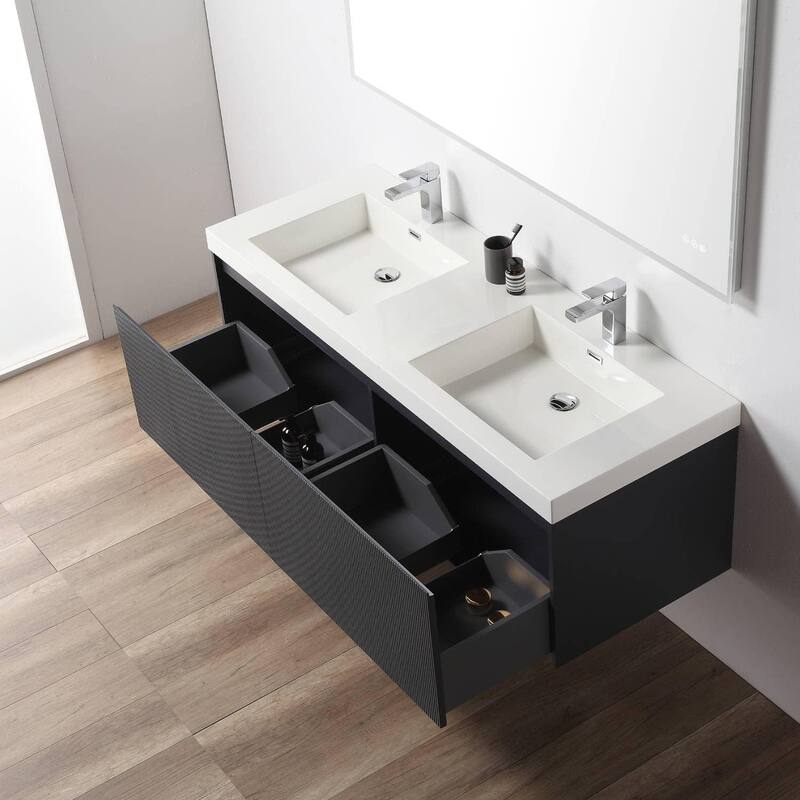 Blossom Positano 60" Floating Double Sink Vanity with Side Cabinets