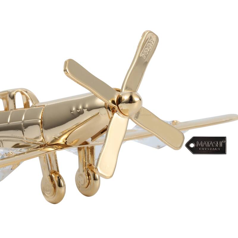 Matashi Home Decorative Tabletop Showpiece 24K Gold Plated Propeller Airplane Ornament Made With Crystals