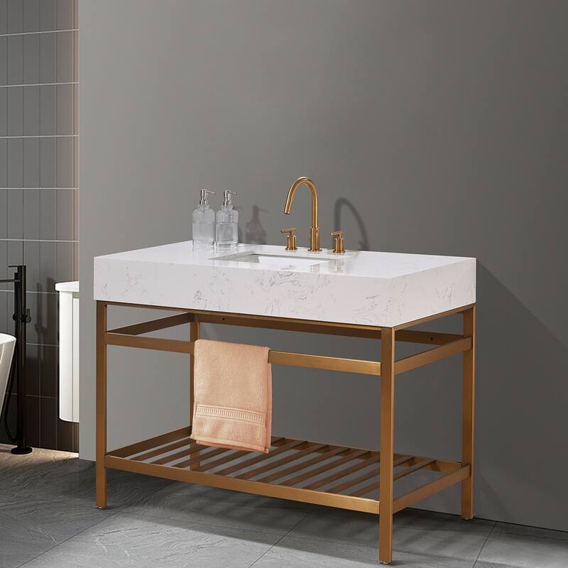 Altair Merano Stainless Steel Vanity Console with Stone Countertop, no Mirror