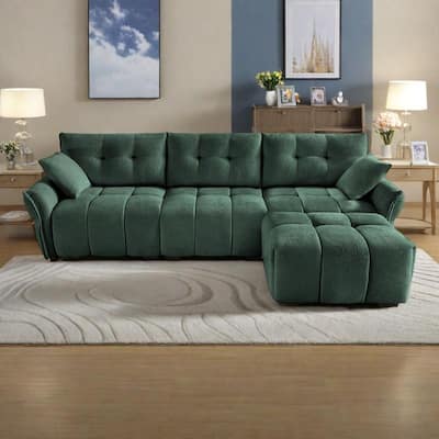 110.2" Chenille 3-Seater Sofa Set with Ottoman and Pillows, Solid Wood Frame and High-Resilience Cushions