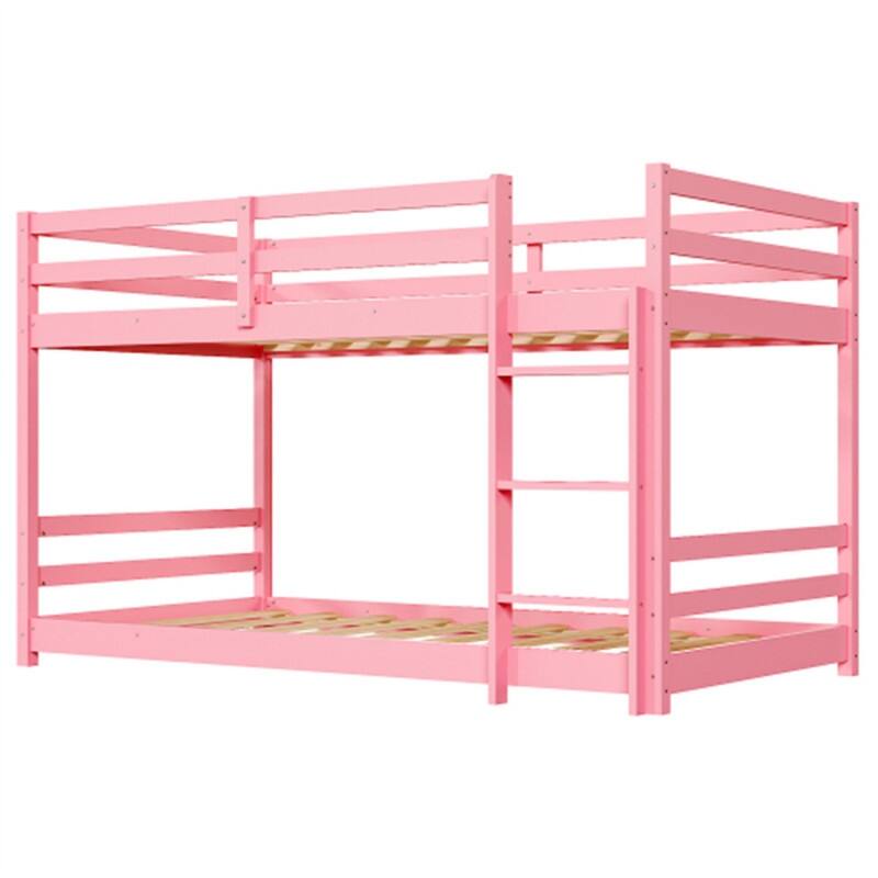 Kids Low Floor Bunk Bed Twin Over Twin With Guard Rails And Stairs