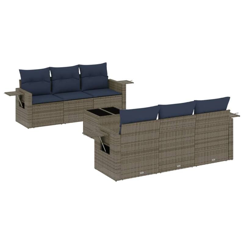 vidaXL Patio Sofa Set with Cushions Outdoor Furniture 7 Piece Poly Rattan - 21.7 x 24.4 x 27.2