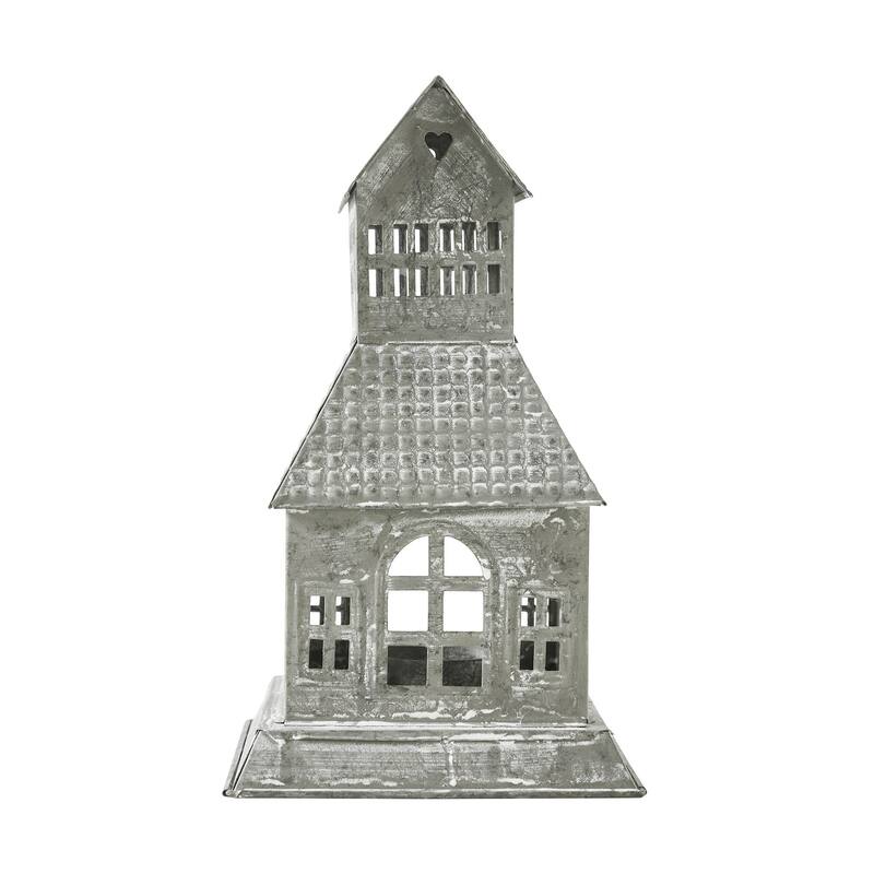 Tealight Holder Metal Village House A Antique Grey 9.5x5.5x5.5 - N/A