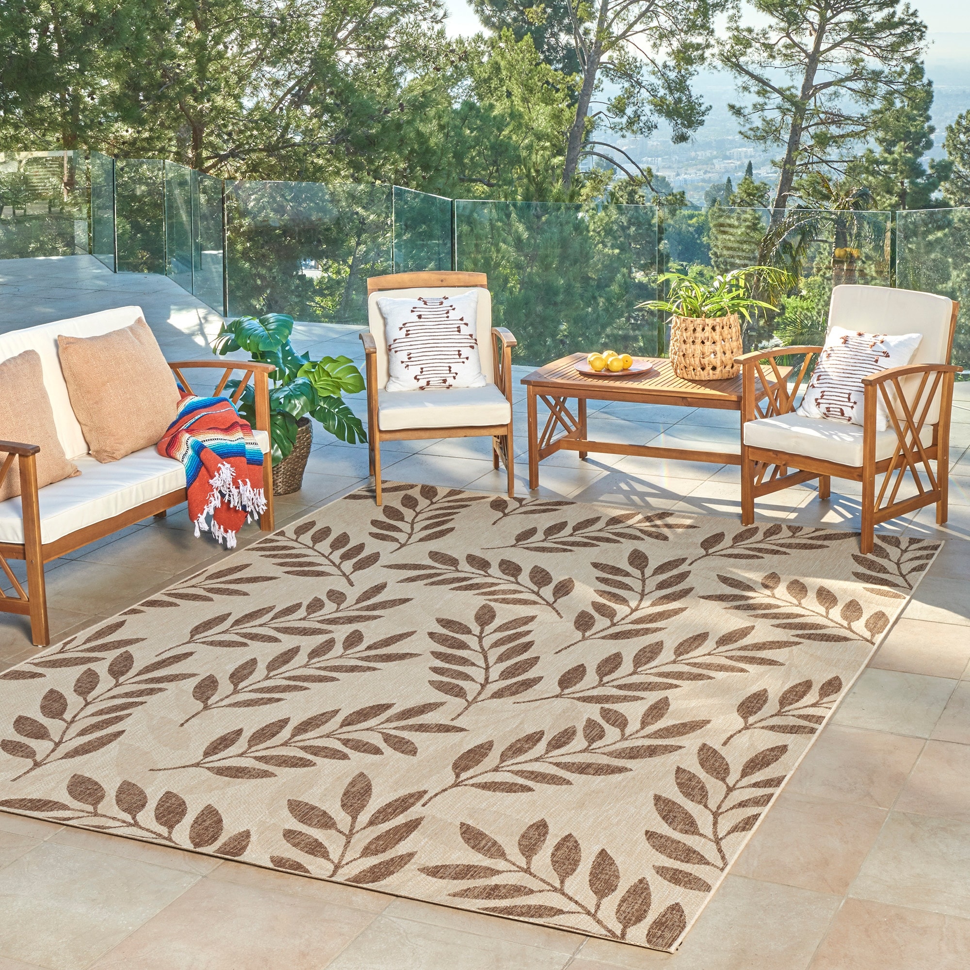 Gertmenian Paseo Faiza Havana Brown Casual Leaf Flatweave Indoor/ Outdoor Area Rug