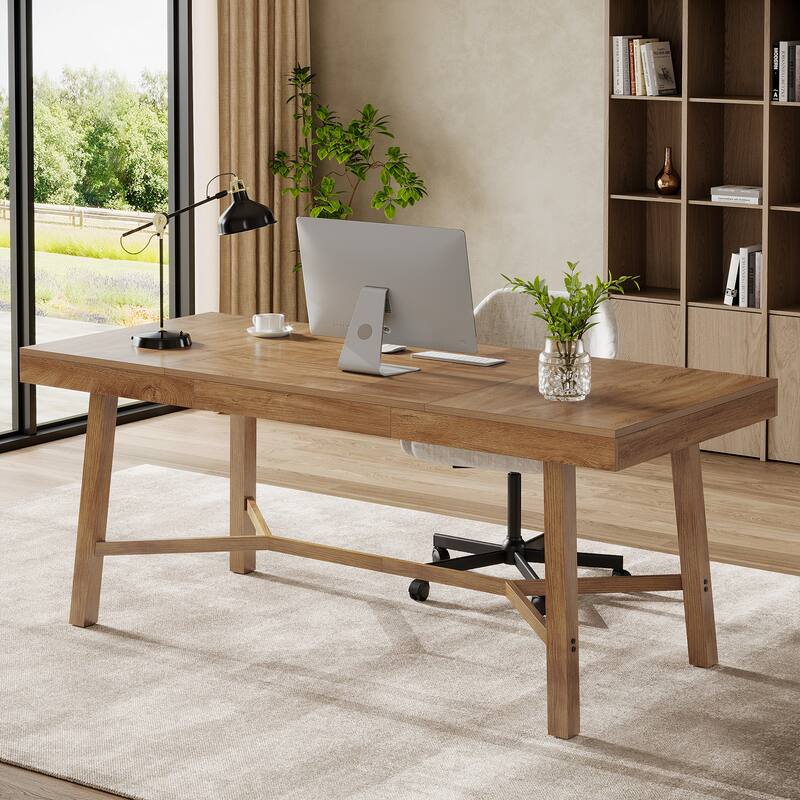 70.87-Inch Large Computer Desk for Home Office, Rustic Brown - Rustic Brown