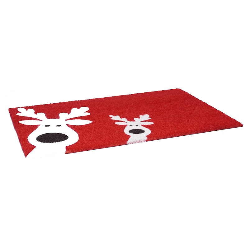 HomeRoots 24" X 36" Red White And Black Christmas Reindeer Outdoor Coir Door Mat - 24.00' X '36.00