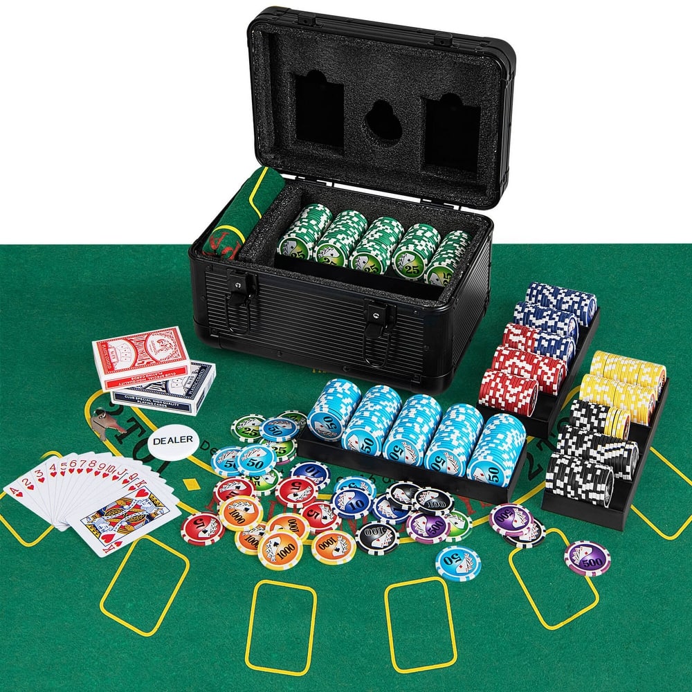 Costway Texas Holdem Poker Chip Set with 600 Pieces Chips 2 Deck of - See Details