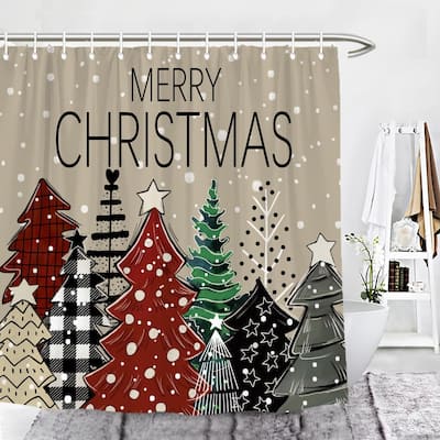 Christmas Trees Shower Curtain, 72" x 72", Red Farmhouse Decor