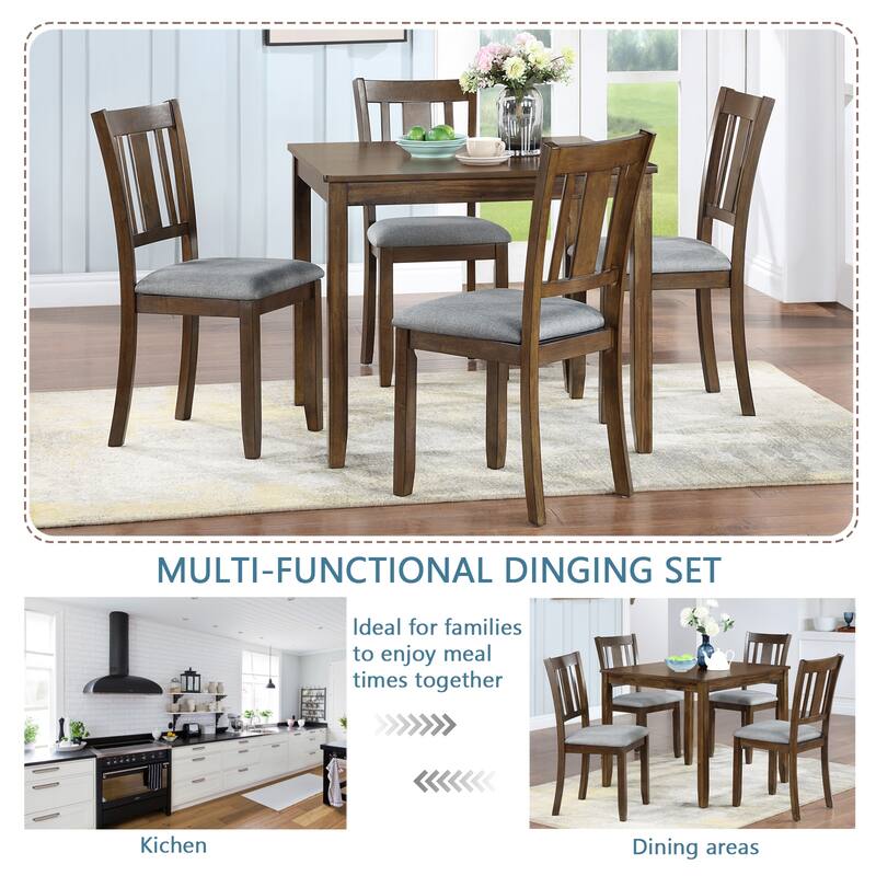5-Piece, Modern Counter Height Table Set with 4 Chairs and Square Dining Table, for Kitchens and Dining Rooms, Walnut Wood Color