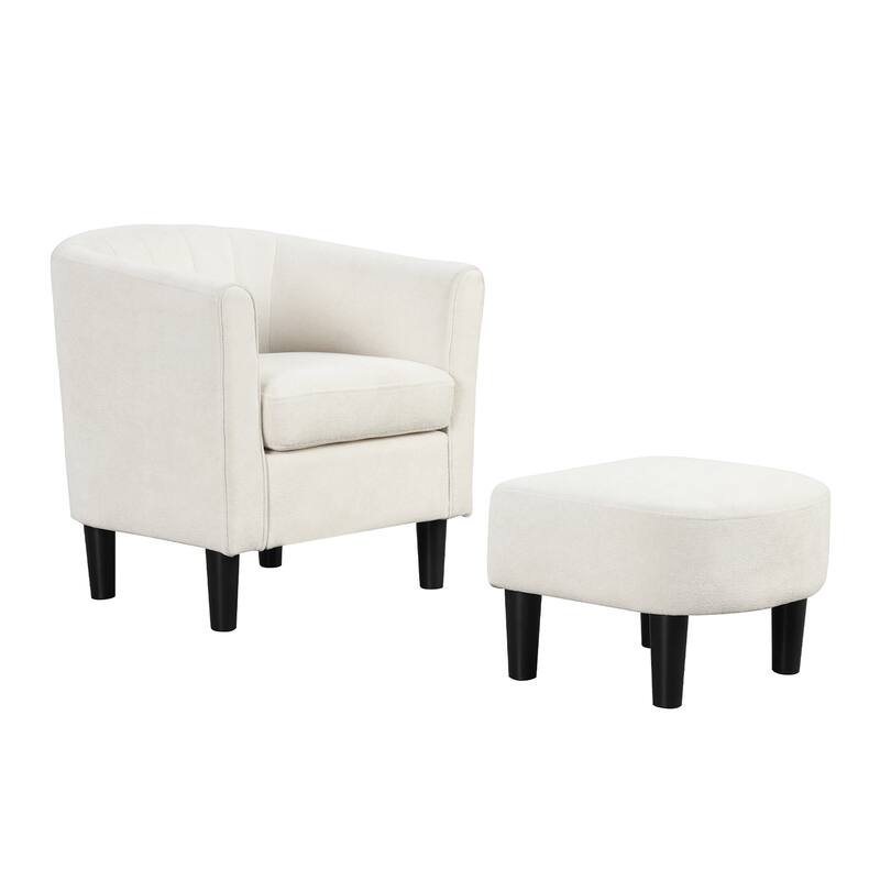 Modern Velvet Barrel Armrest Lounge Chair with Ottoman and Washable Cushion for Bedroom or Living Room