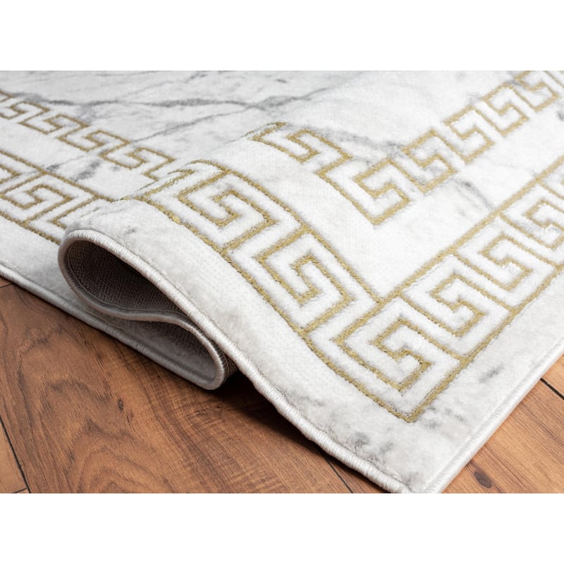 Brooklyn Collection Abstract Grey/Gold Border Area Rug