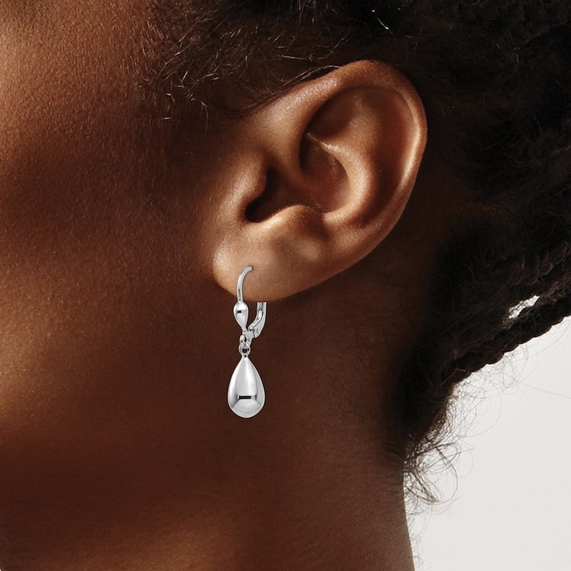 Curata 14k White Gold 29x7mm Polished Tear-drop Dangle Leverback Earrings
