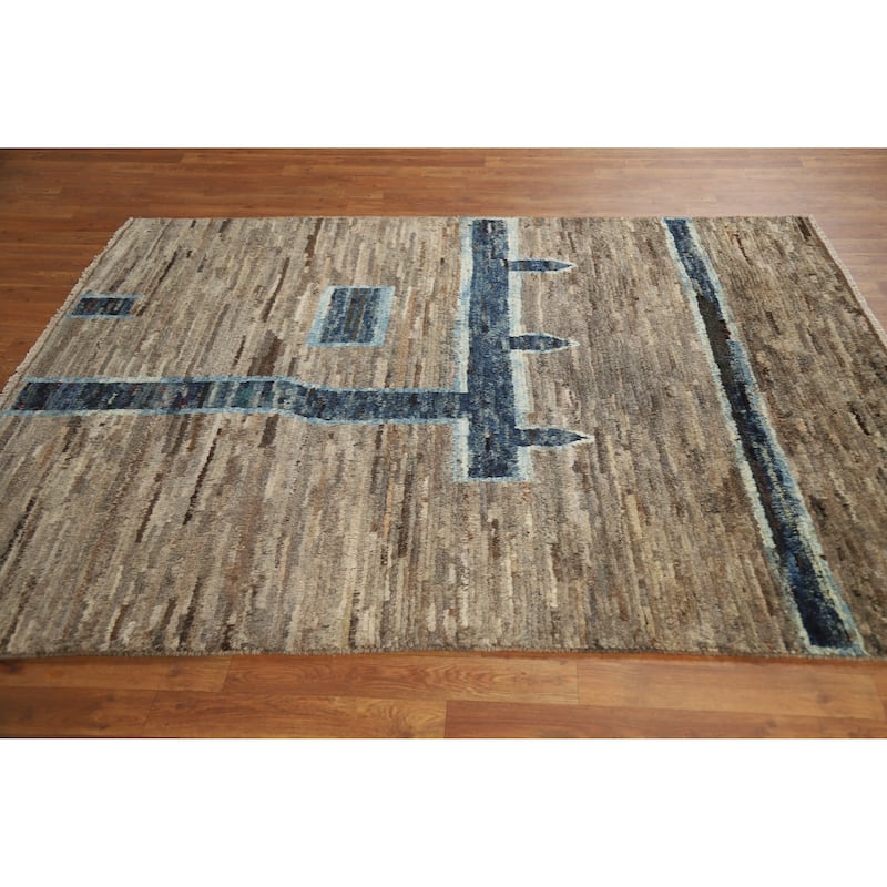 Geometric Moroccan Rug Hand-Knotted Bedroom Wool Carpet - 5'3" x 6'5"