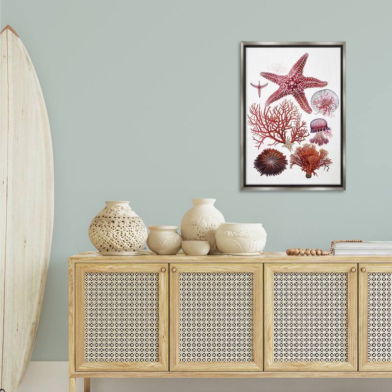Stupell Rosy Undersea Creatures Framed Floater Canvas Wall Art Design By Ramona Murdock
