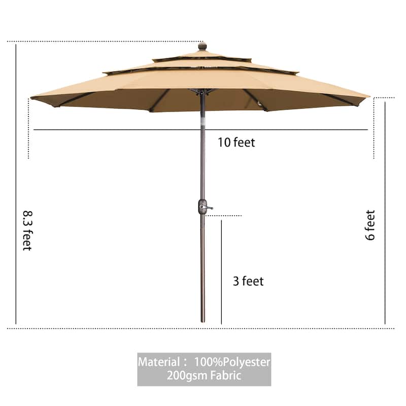 Aoodor Patio Umbrella 10 ft. for Dining Table Outdoor Market Yard Use 3 Tier Ventilation (Umbrella only)