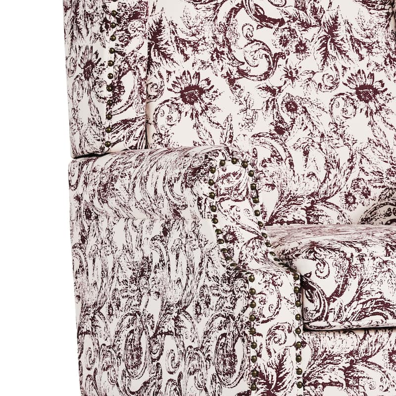 2 Set Traditional Patterned Wingback Accent Chairs with NailHead