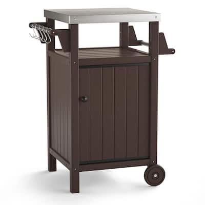 HDPE Frame Portable Outdoor Grill Cart, Patio Movable Bar Cart with 304 Stainless Steel Top, BBQ Table All Weather Use