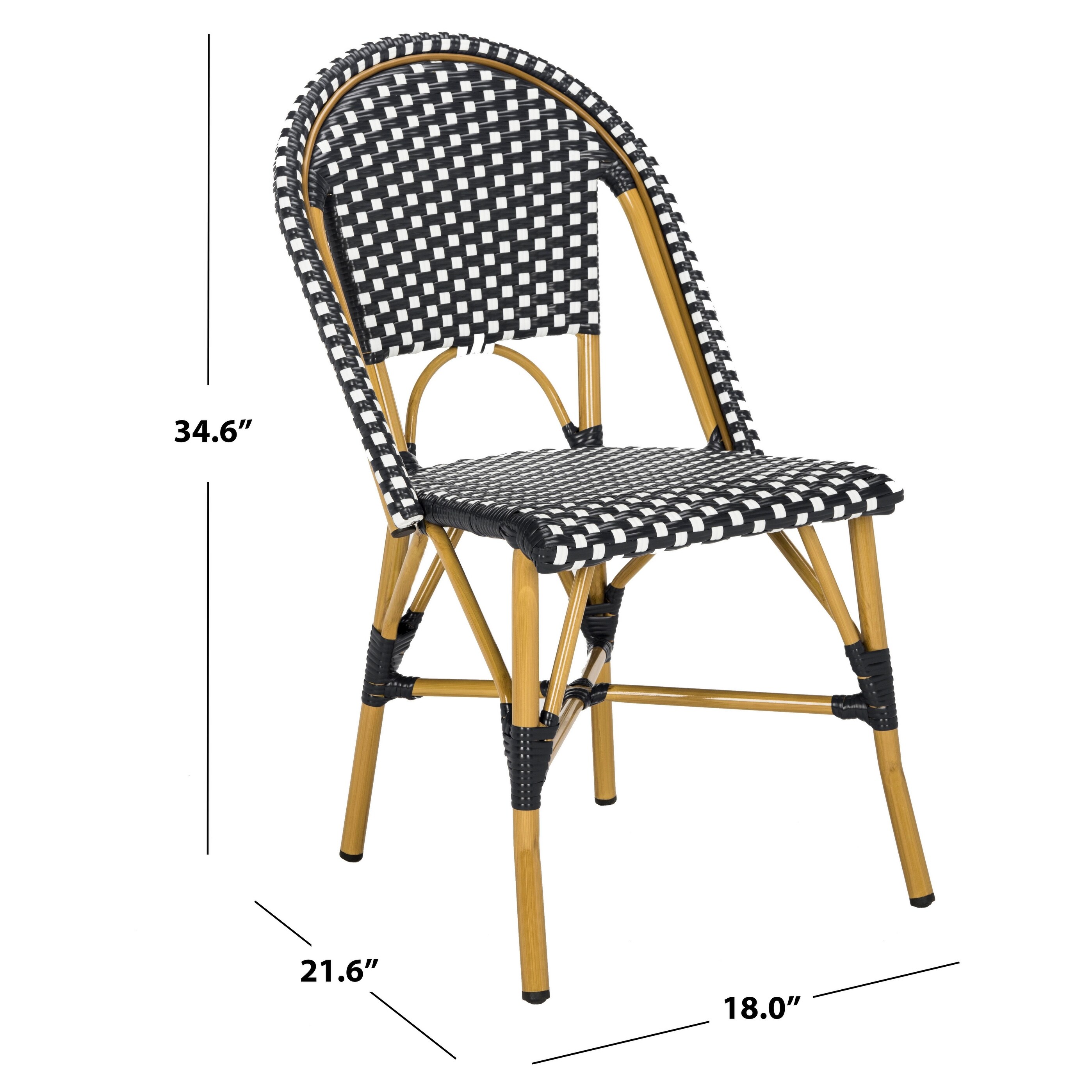Safavieh Salcha Indoor Outdoor French Bistro Black White Stacking Side Chair Set Of 2 Overstock 18118277 Giantex aluminum arm dining chairs set of 2, durable cast solid construction, outdoor patio bistro chair w/hollow design of back, for garden backyard poolside living room. safavieh salcha indoor outdoor french bistro black white stacking side chair set of 2
