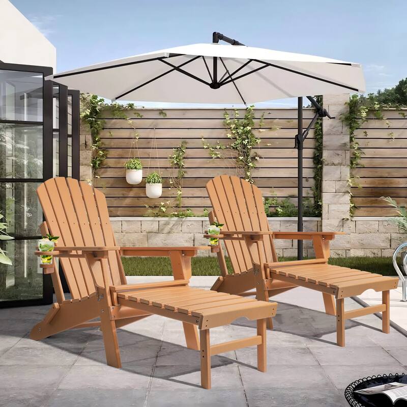 Vrakae Folding and Adjustable Adirondack Chair with Ottoman Set of 2 - Brown