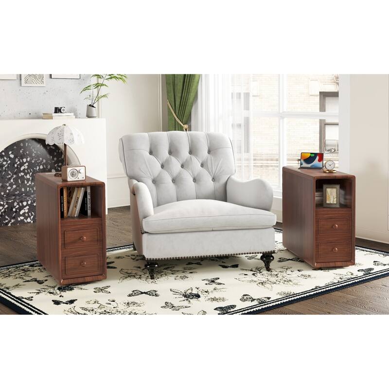 Roomfitters 47" Tall End Table, Corner Shelf Nightstand with Wooden Legs for Bedroom, Walnut