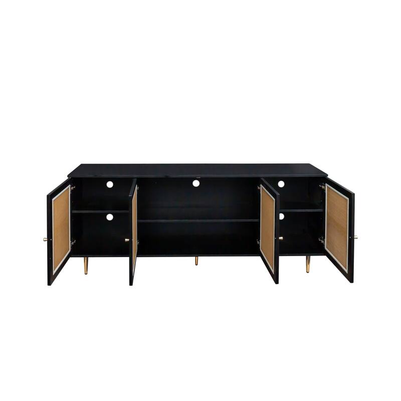 GDF Studio - Shinny Modern Rattan Sideboard Buffet Cabinet with Adjustable Shelves and Storage Doors - 70.87