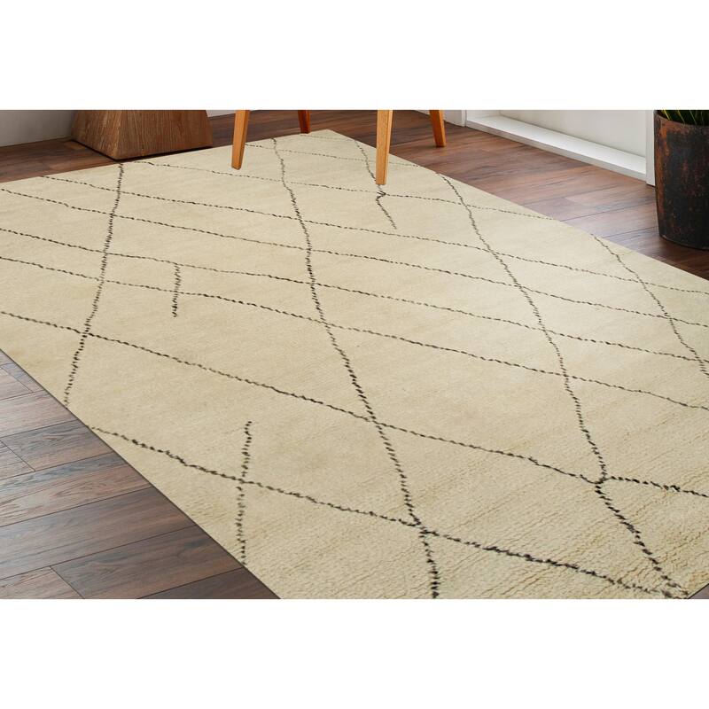 Home Decor EORC Hand-Knotted Wool Modern Moroccan Rug Elegant Beige Area Rug for Living Room, Bedroom, Office, & Home Décor St - 9' x 12' - Beige