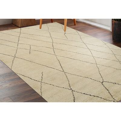 Home Decor EORC Hand-Knotted Wool Modern Moroccan Rug Elegant Beige Area Rug for Living Room, Bedroom, Office, & Home Décor St