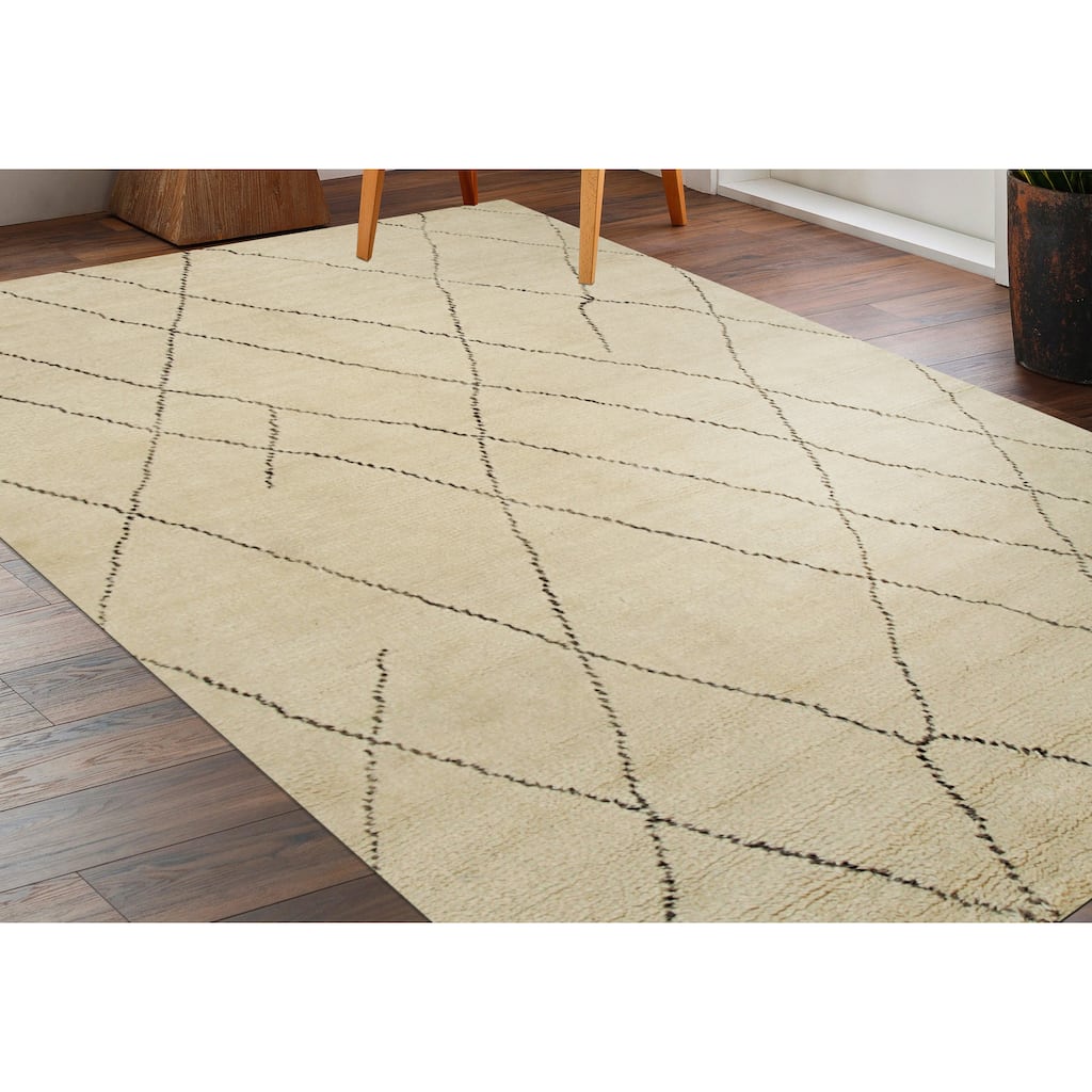 Home Decor EORC Hand-Knotted Wool Modern Moroccan Rug Elegant Beige Area Rug for Living Room, Bedroom, Office, & Home Décor St