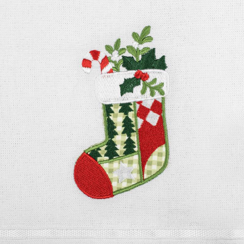 American Soft Linen, Christmas Tree&Socks Cotton White Hand Towel Set