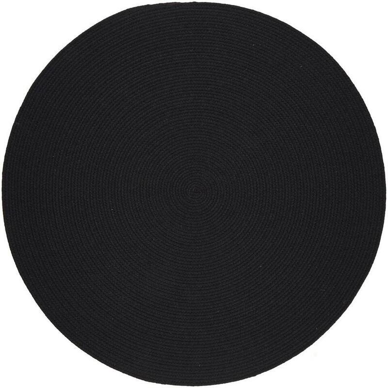 Rhody Rug Woolux Braided Wool Flatweave Oval Rug - 10' Round - Black