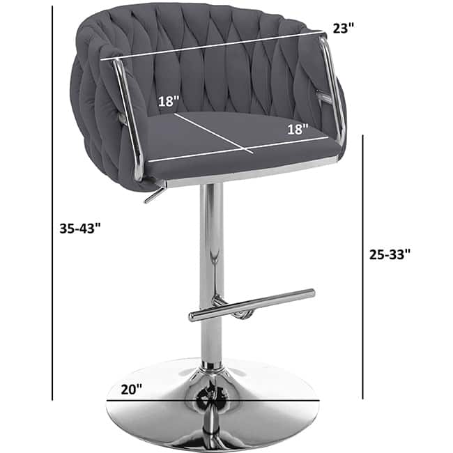 Best Quality Furniture Adjustable Velvet Upholstered Barstool w/ Chrome Finish Base (Set of 2)