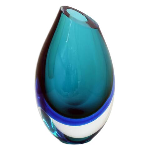 Novica Handmade Ocean Sigh Handblown Art Glass Vase (9.5 Inch)