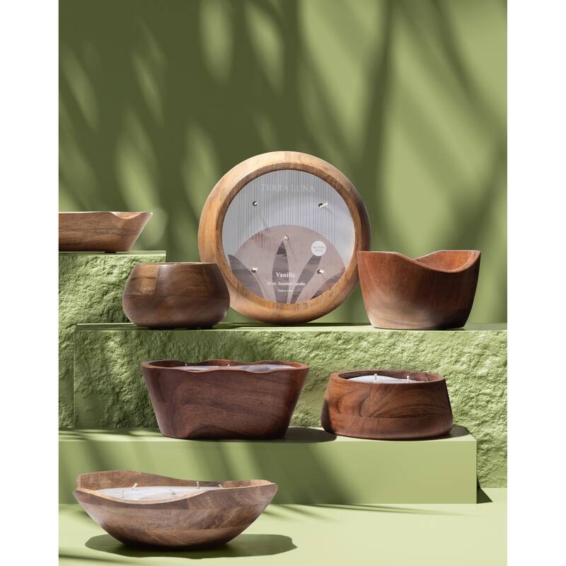 Sagebrook Home Vanilla Oval Bowl Candle, Natural, Oval, 3"H, Wood - 8" x 5" x 3"