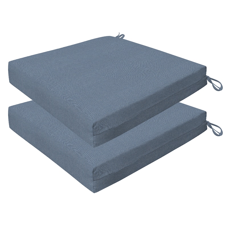 Outdoor Premium Dining Seat Cushion (2-Pack) - 20" wide x 20" deep x 4" thick - Heathered Solid Blue