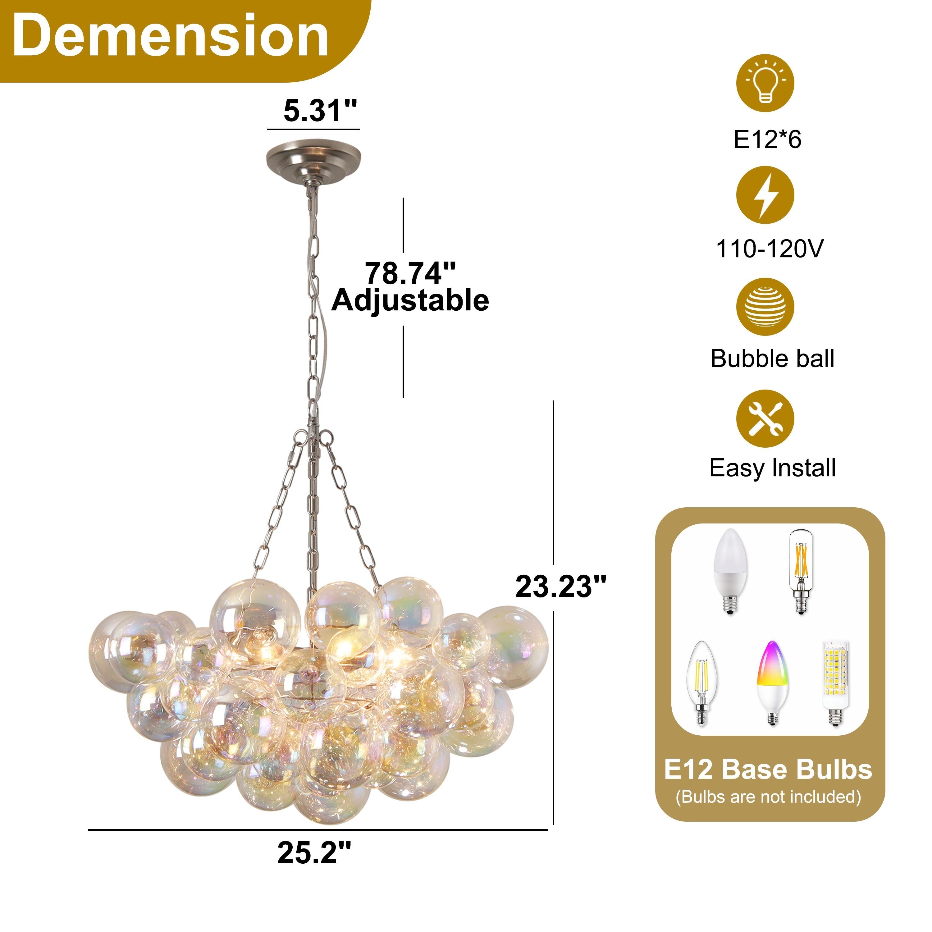 Starsky 6-Light lridescent Bubble Glass Globe chandelier, Hand