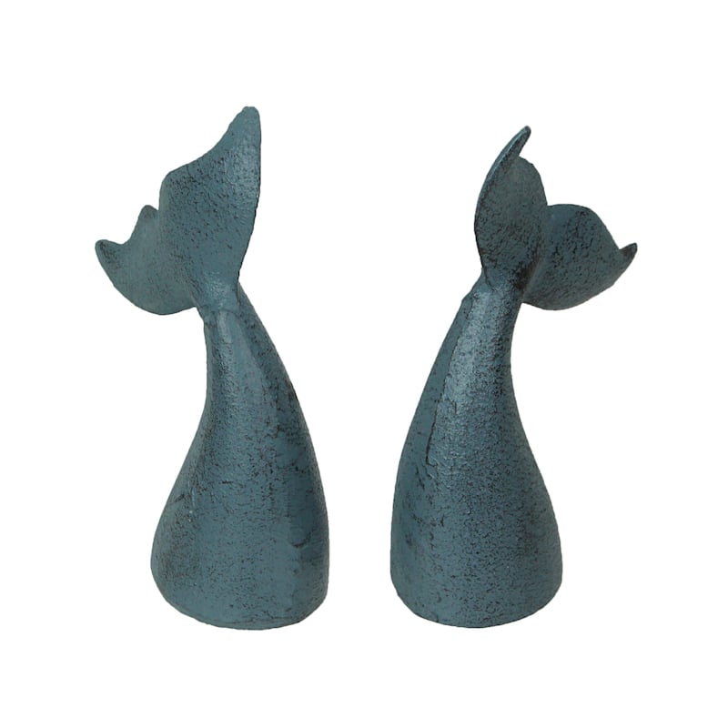 Set Of 2 Cast Iron Whale Tail Bookends Nautical Home Decor Bookshelf - 6.5 X 4 X 1.5 inches