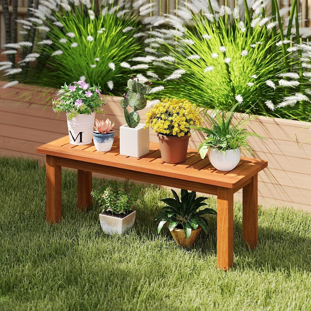 Outdoor Plant Stand Solid Wood Plant Shelf with Slatted Top - Overstock -  43154409