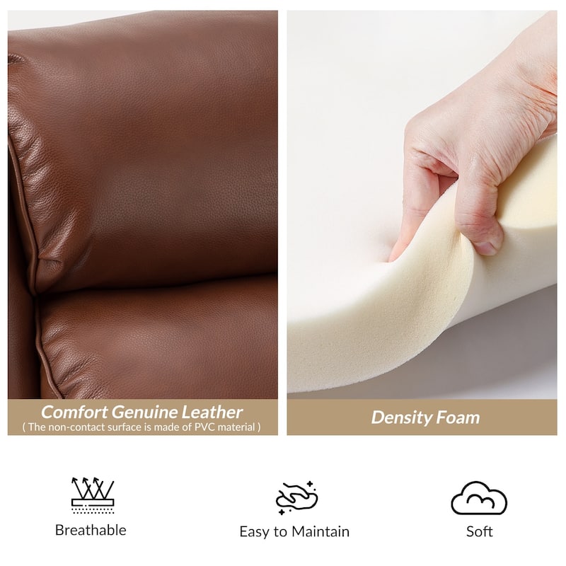 Noemon Genuine Leather Recliner with Nailhead Trims